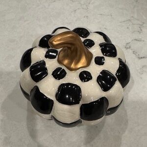 Elegant Black and White Ceramic Pumpkin with Gold Stem